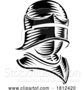 Vector Illustration of Knight Helmet Armor Helm Medieval Vintage Woodcut by AtStockIllustration