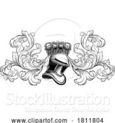 Vector Illustration of Knight Helmet Crown Filigree Coat of Arms Crest by AtStockIllustration