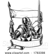 Vector Illustration of Knight with Banner Battle Flag Standard Ribbon by AtStockIllustration