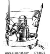 Vector Illustration of Knight with Banner Battle Flag Standard Ribbon by AtStockIllustration