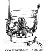 Vector Illustration of Knight with Banner Battle Flag Standard Ribbon by AtStockIllustration