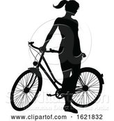 Vector Illustration of Lady Bike Cyclist Riding Bicycle Silhouette by AtStockIllustration