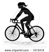 Vector Illustration of Lady Bike Cyclist Riding Bicycle Silhouette, on a White Background by AtStockIllustration