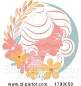 Vector Illustration of Lady Circle Face Flowers Hair Floral Concept by AtStockIllustration