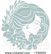 Vector Illustration of Lady Circle Face Flowers Hair Floral Concept by AtStockIllustration