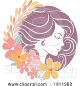 Vector Illustration of Lady Circle Face Flowers Hair Floral Concept by AtStockIllustration