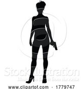 Vector Illustration of Lady Gun Silhouette Detective Secret Agent Spy by AtStockIllustration