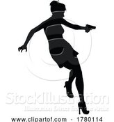 Vector Illustration of Lady Gun Silhouette Detective Secret Agent Spy by AtStockIllustration