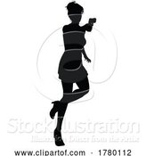 Vector Illustration of Lady Silhouette Action Secret Agent Spy with Gun by AtStockIllustration