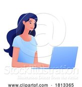 Vector Illustration of Lady Using Laptop Computer Illustration by AtStockIllustration