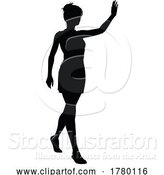 Vector Illustration of Lady Walking and Waving Silhouette by AtStockIllustration