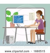 Vector Illustration of Lady Working at Desk in Office by AtStockIllustration