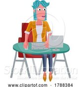 Vector Illustration of Lady Working Behind Desk Computer Workstation by AtStockIllustration