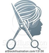 Vector Illustration of Lady's Head in Profile with Scissors by AtStockIllustration