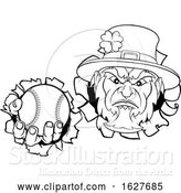 Vector Illustration of Leprechaun Baseball Mascot Ripping Background by AtStockIllustration