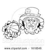 Vector Illustration of Leprechaun Basketball Mascot Ripping Background by AtStockIllustration