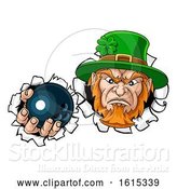 Vector Illustration of Leprechaun Bowling Mascot Ripping Background by AtStockIllustration