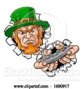 Vector Illustration of Leprechaun Gamer Mascot and Video Games Controller by AtStockIllustration