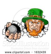 Vector Illustration of Leprechaun Golf Mascot Ripping Background by AtStockIllustration