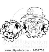 Vector Illustration of Leprechaun Soccer Mascot Ripping Background by AtStockIllustration