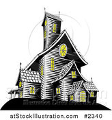 Vector Illustration of Lights on in a Creepy Haunted House by AtStockIllustration