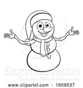 Vector Illustration of Lineart Christmas Snowman Wearing a Scarf and a Santa Hat by AtStockIllustration