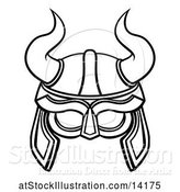 Vector Illustration of Lineart Viking Warrior Helmet with Horns by AtStockIllustration