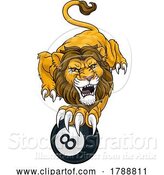 Vector Illustration of Lion Angry Pool 8 Ball Billiards Mascot by AtStockIllustration