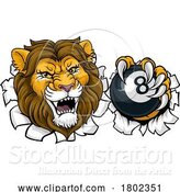 Vector Illustration of Lion Angry Pool 8 Ball Billiards Mascot by AtStockIllustration