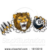 Vector Illustration of Lion Angry Pool 8 Ball Billiards Mascot by AtStockIllustration