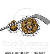 Vector Illustration of Lion Ice Hockey Player Sports Mascot by AtStockIllustration