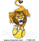 Vector Illustration of Lion Softball Animal Sports Team Mascot by AtStockIllustration