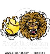 Vector Illustration of Lion Softball Animal Sports Team Mascot by AtStockIllustration