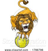 Vector Illustration of Lion Tennis Ball Animal Sports Team Mascot by AtStockIllustration