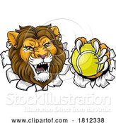 Vector Illustration of Lion Tennis Ball Animal Sports Team Mascot by AtStockIllustration