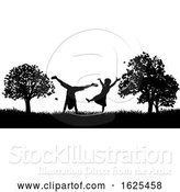 Vector Illustration of Little Children Playing in Park Outdoors Silhouette by AtStockIllustration