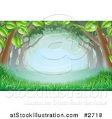 Vector Illustration of Lush Trees Forming a Canopy over Grass in the Woods by AtStockIllustration