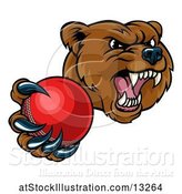 Vector Illustration of Mad Cartoon Grizzly Bear Mascot Holding out a Cricket Ball in a Clawed Paw by AtStockIllustration