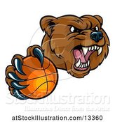 Vector Illustration of Mad Cartoon Grizzly Bear Mascot Holding out a Football in a Clawed Paw by AtStockIllustration