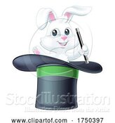 Vector Illustration of Magic Trick Magician Top Hat Rabbit Holding Wand by AtStockIllustration