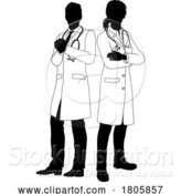 Vector Illustration of Male and Female Doctors Guy and Lady Silhouette by AtStockIllustration