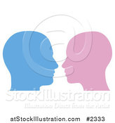 Vector Illustration of Male and Female Face Profiles Facing Each Other by AtStockIllustration