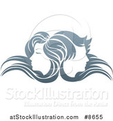 Vector Illustration of Male and Female Faces Back to Back, in Profile, with Long Hair Waving in the Wind by AtStockIllustration