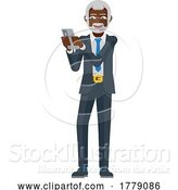Vector Illustration of Mature Black Businessman Holding Phone by AtStockIllustration