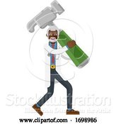 Vector Illustration of Mature Black Doctor Guy Holding Hammer Mascot by AtStockIllustration