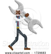 Vector Illustration of Mature Black Doctor Guy Holding Spanner Wrench by AtStockIllustration