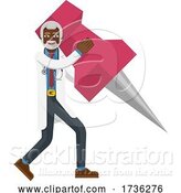 Vector Illustration of Mature Black Doctor Guy Holding Thumb Tack Pin by AtStockIllustration