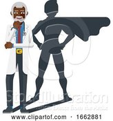 Vector Illustration of Mature Black Medical Doctor Super Hero Shadow by AtStockIllustration