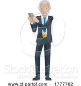 Vector Illustration of Mature Businessman Holding Phone Mascot by AtStockIllustration