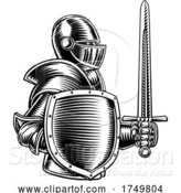 Vector Illustration of Medieval Knight Sword and Shield Vintage Woodcut by AtStockIllustration